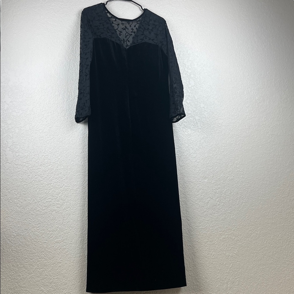 Black Lace Long Sleeve Evening Dress Gown Size 14 Robbie Bee Vintage